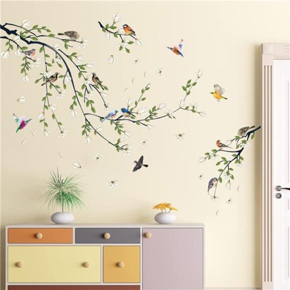 Magnolia Branches Wall Decals White Flower Stickers DIY Removable Home Decor - Picture 5 of 7